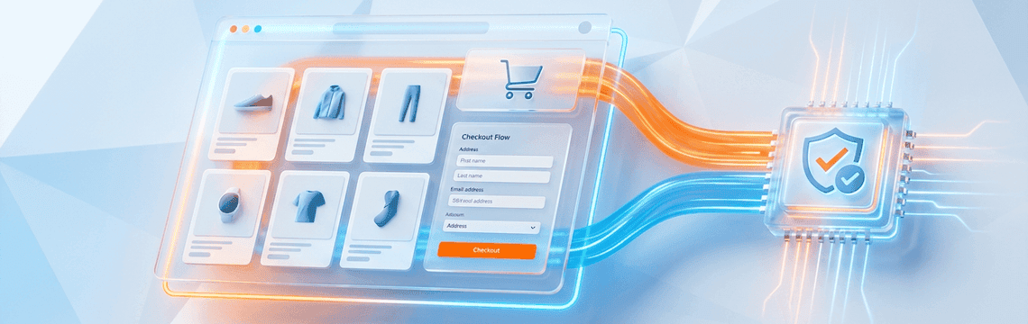 Modern ecommerce storefront interface with a built-in compliance layer and connected data flows