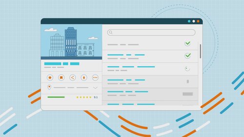 An illustrated dashboard interface showing a stylized city skyline and data panels, representing the Avalara Government Dashboard for the USA.