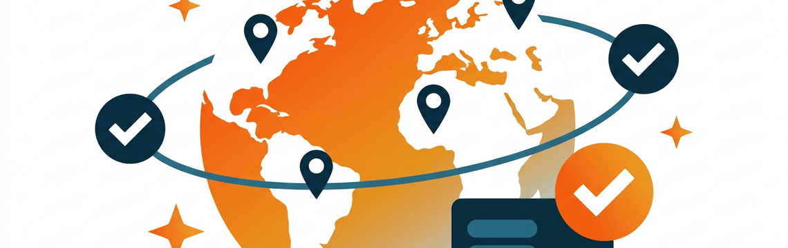 Avalara Select: Sales tax compliance built and priced for emerging and small businesses Illustration of a globe with location pins, checkmarks, and a dashboard representing automated tax compliance coverage.