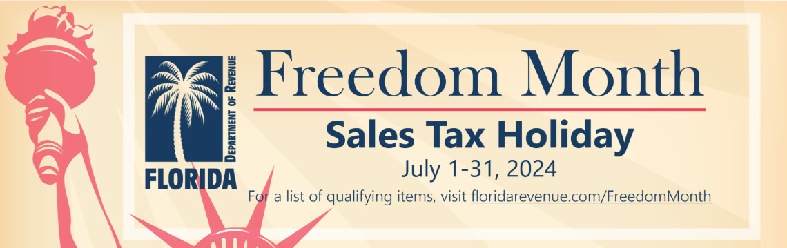 Florida Department of Revenue Freedom Month Sales Tax Holiday banner.