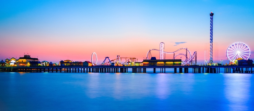 Galveston Island historic Pleasure Pier on the Gulf of Mexico coast in Texas
