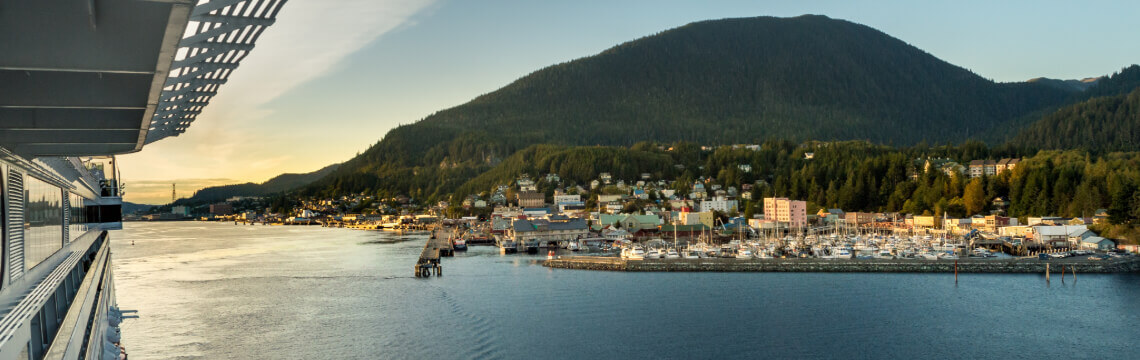City view of Ketchikan from cruise ship, late afternoon