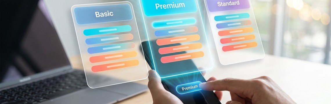 5 subscription sales tax risks for growing businesses A person selecting a premium subscription plan on a smartphone with digital plan overlays.
