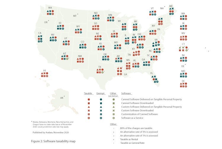 United States map of software taxability rules