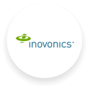 Inovonics logo in a blue circle with a white design inside