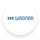 Wagner logo featuring blue and white circles of varying sizes