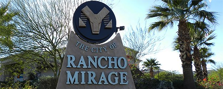 Rancho Mirage, California, city sign and palm trees