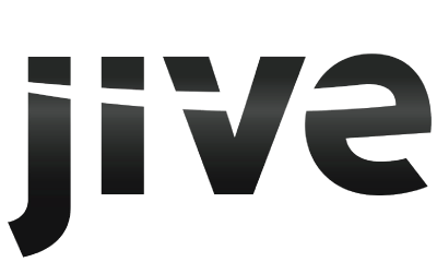 Schwarzes Verlaufslogo mit dem Text „Jive“ in stilisierten Kleinbuchstaben.