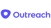 „Outreach-Logo mit lila Text und einem schildartigen Symbol. “