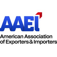 Logo der American Association of Exporters & Importers (AAEI) mit einem roten Aufwärtspfeil, der in den Buchstaben „I“ integriert ist.