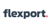 Logotipo de Flexport con texto azul oscuro y un cuadrado rojo al final.