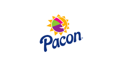 Logotipo de Pacon con un diseño de sol colorido con segmentos morados, verdes y rosas.