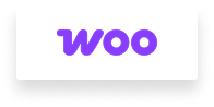 Logotipo de «Woo» morado sobre fondo blanco.