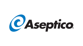 Logotipo de Aseptico con un diseño en espiral azul.