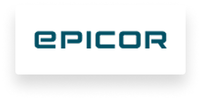 Logotipo de Epicor en texto verde azulado sobre fondo blanco.