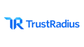 Logo TrustRadius en texte bleu avec une icône «&nbsp;TR&nbsp; » stylisée.