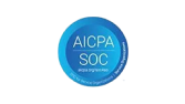 Logo de certification AICPA SOC en bleu, indiquant la conformité aux normes de contrôle des organisations de services.