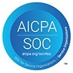 Logo de certification AICPA SOC en bleu, indiquant la conformité aux normes de contrôle des organisations de services.