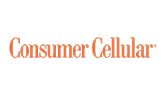 "Logo di Consumer Cellular con testo arancione su sfondo nero. "