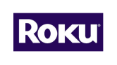 Logo di Roku con testo bianco su sfondo viola.