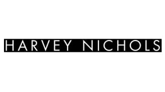 Logo di "Harvey Nichols" con testo bianco su sfondo nero."