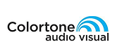 Logo di Colortone Audio Visual con motivo a onde sonore blu.
