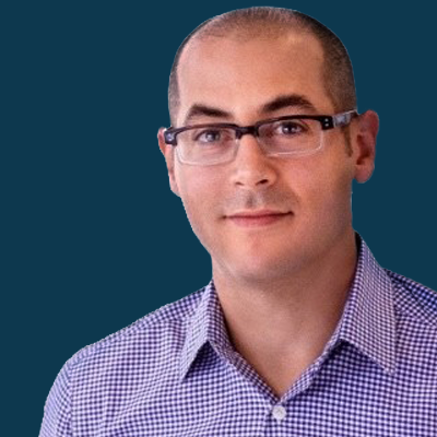 Professional studio headshot of Steve Lacoff against a dark teal background. He wears glasses and a purple checkered button-up shirt, projecting an approachable and professional appearance. Suitable for webinar speaker profiles and bio sections.