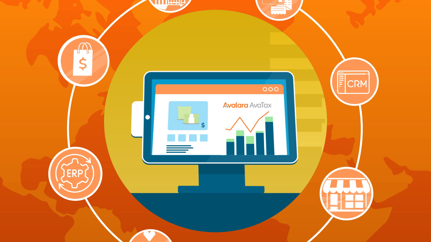 Graphic depicting the flow of data between vendors, your business, and customers within the Avalara tax platform.