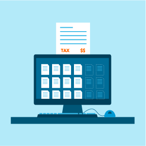 Illustration of two office buildings with an orange location pin and a blue checkmark, symbolizing verified business locations.