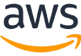 AWS logo with "aws" text in dark blue and an orange curved arrow below.