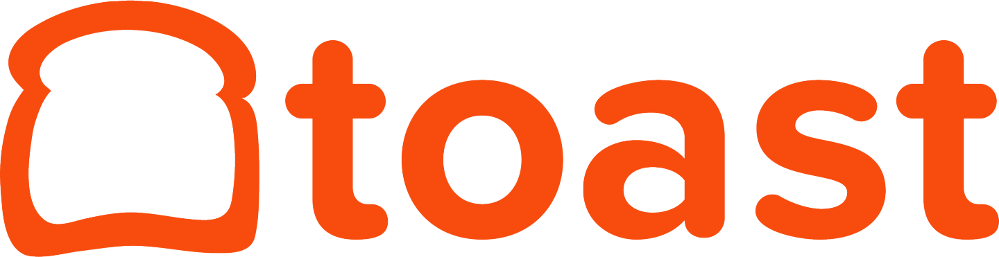 Orange "Toast" logo with a bread slice outline representing the letter "o".