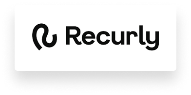 Recurly logo in black text with a stylized "R" icon.