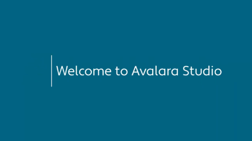 Welcome message on a blue background that reads, "Welcome to Avalara Studio."