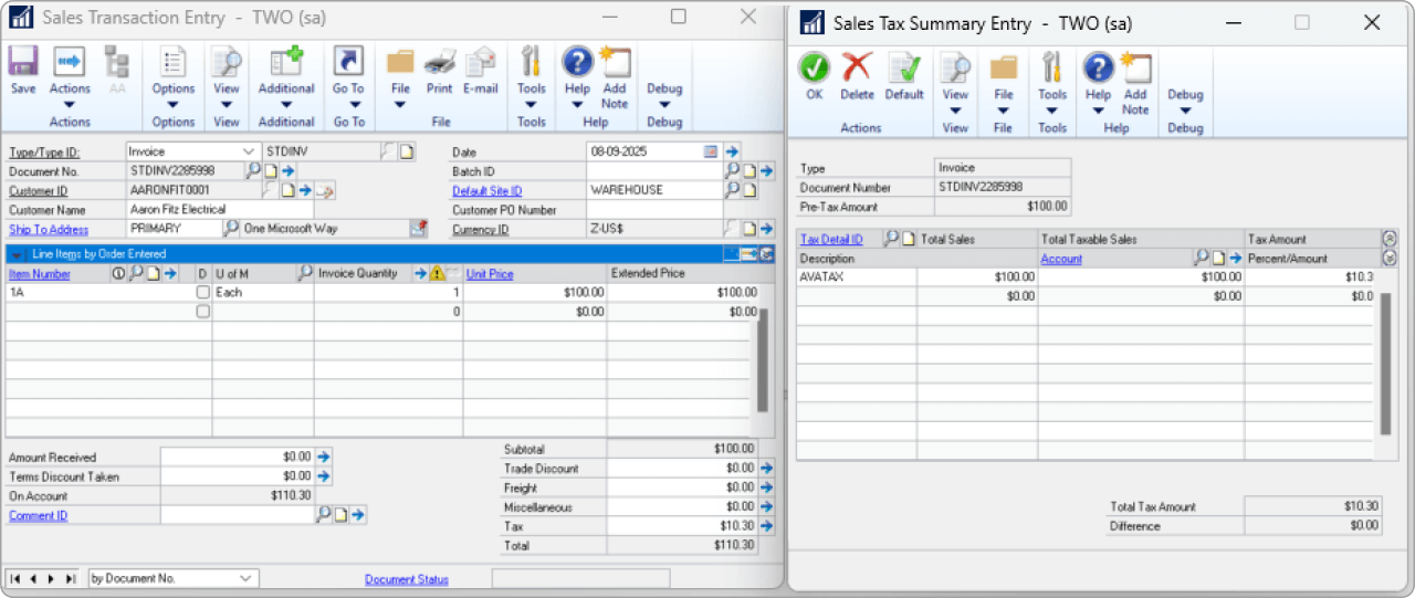 Alt-text: Screenshot of an Oracle NetSuite invoice interface showing details for "everdrise customer 12," with pending approval status, itemized charges, tax calculation, and summary totals including a tax total of $71 and amount due of $871.
