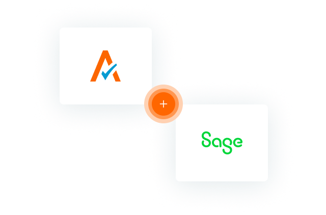 Avalara logo connected to Sage logo, symbolizing integration.