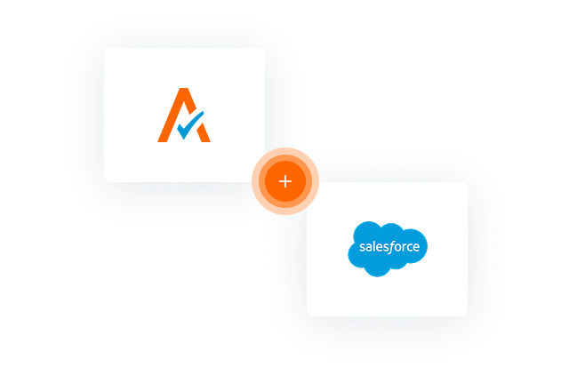 Image depicting the integration between Avalara and Salesforce, featuring their logos connected by a plus symbol.