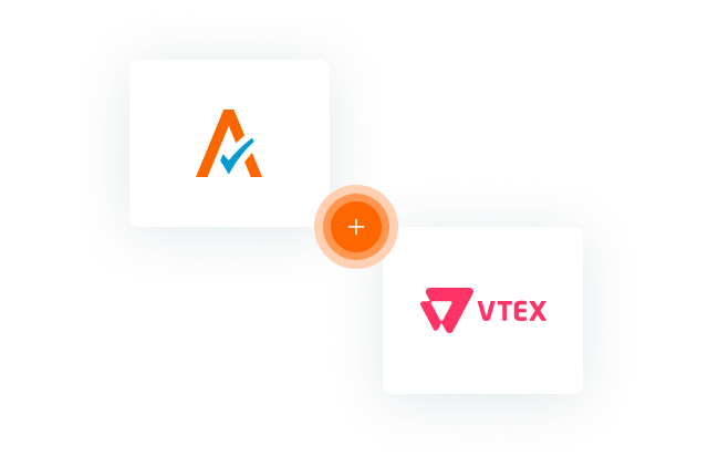 Alt text: "Avalara logo connected to VTEX logo, symbolizing integration or partnership."