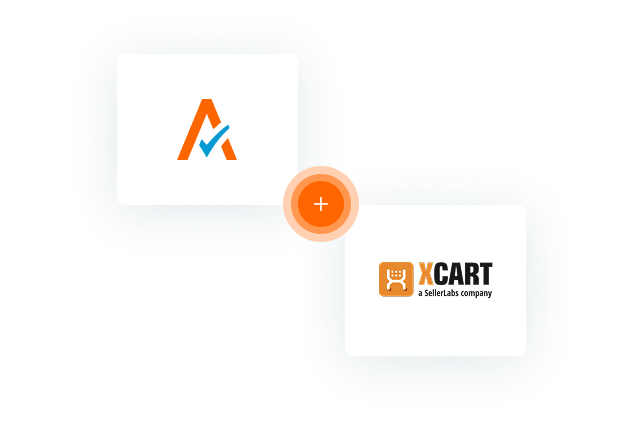 Alt text: "Avalara logo connected to X-Cart logo, symbolizing integration or partnership."