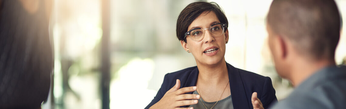 Accounting advisor talking with client.