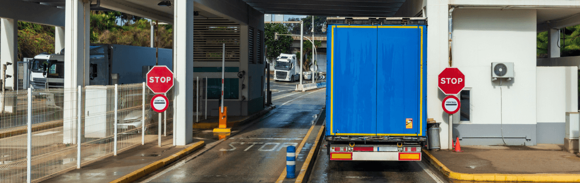 Truck entering customs. Truck entering customs.