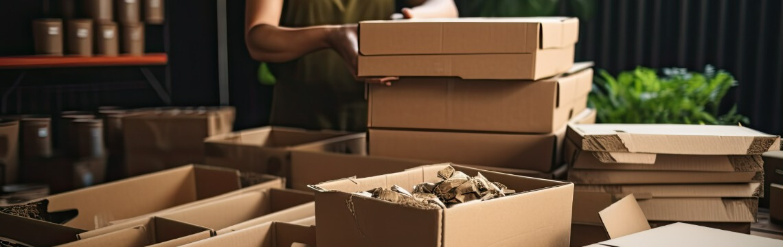 Retailer boxing goods for shipment. Retailer boxing goods for shipment.