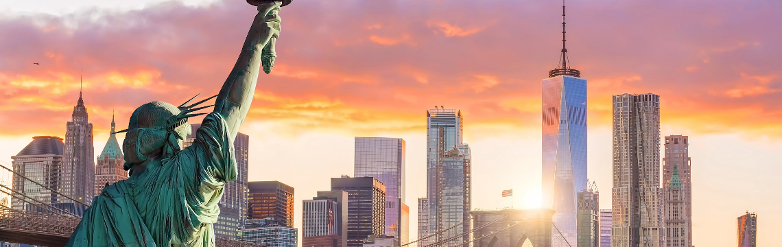 New York skyline with Statue of Liberty