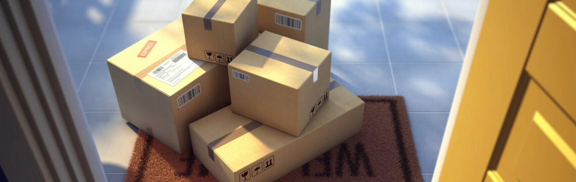 Back to school Amazon packages on a doorstep